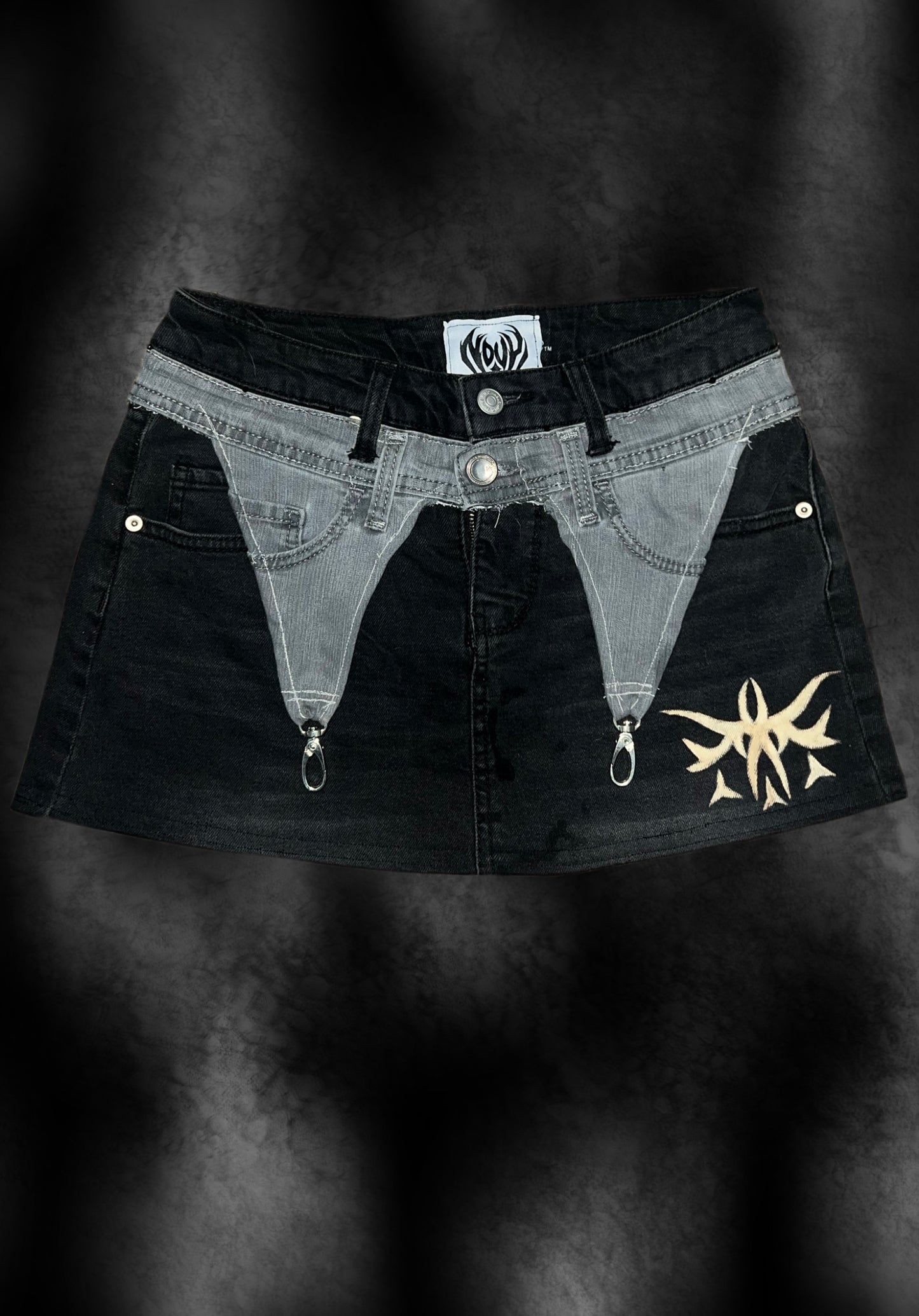 Black Denim Buckled Mini Skirt