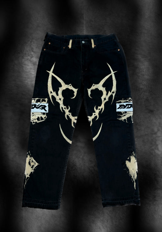 Black Sharp Heart Design Jeans