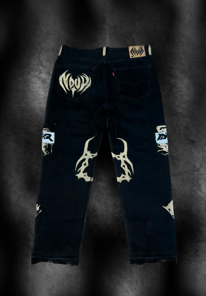 Black Sharp Heart Design Jeans